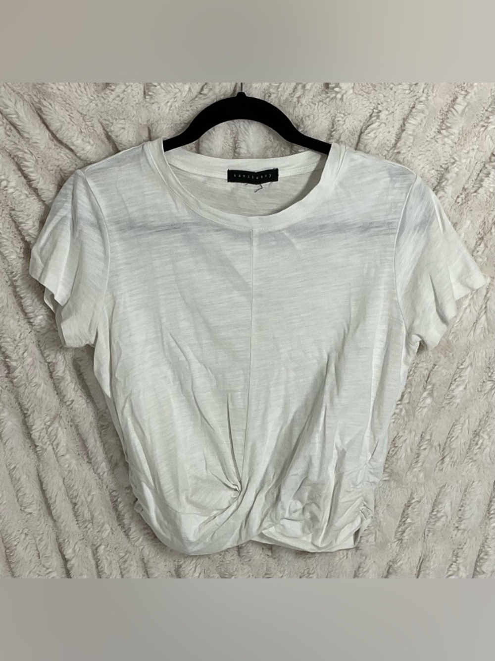 Sanctuary White Short Sleeve T-Shirt Featuring Twist Knot & Ruched Detailing